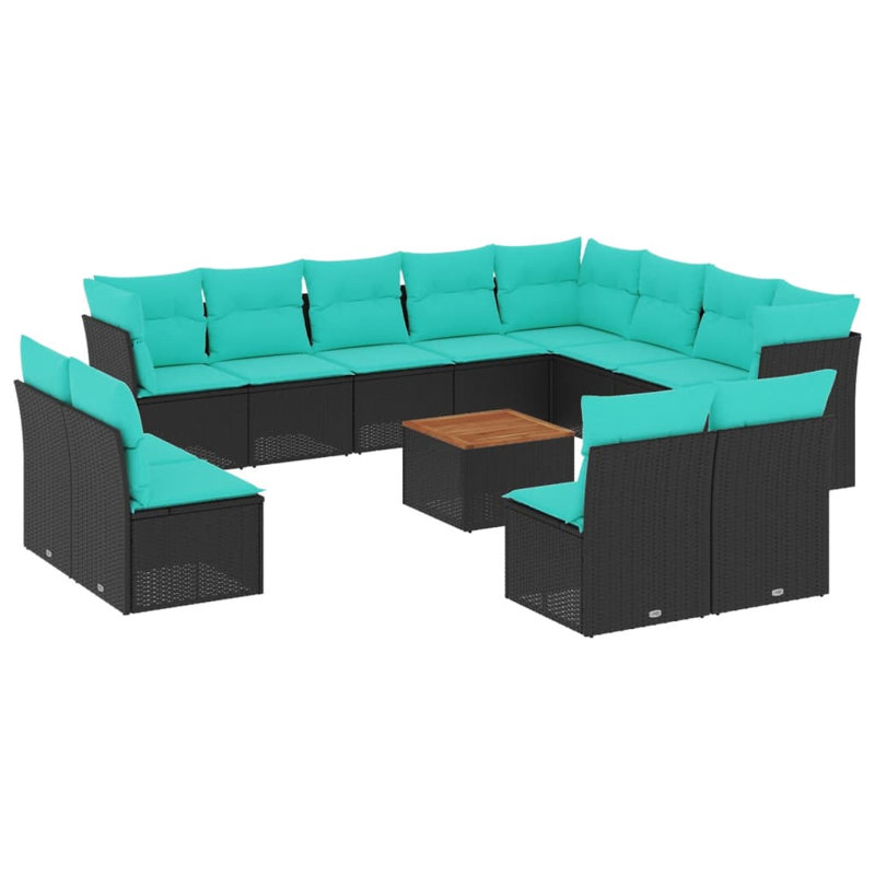  Ensemble de canapé de patio 13 pièces avec coussins en rotin de polyester noir