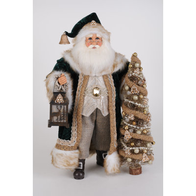 Père Noël en bois émeraude éclairé