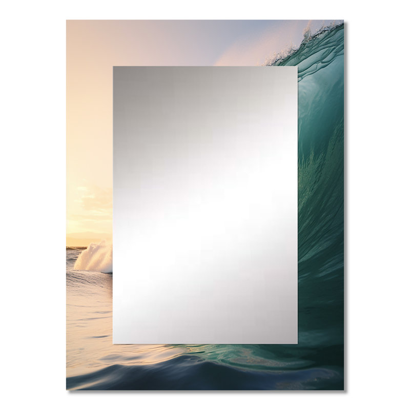 Turquoise Power Of Ocean Wave IV - Coastal Decorative Wall Mirror, Turquoise Mirror, Printed Metal Art, 32" x 24"