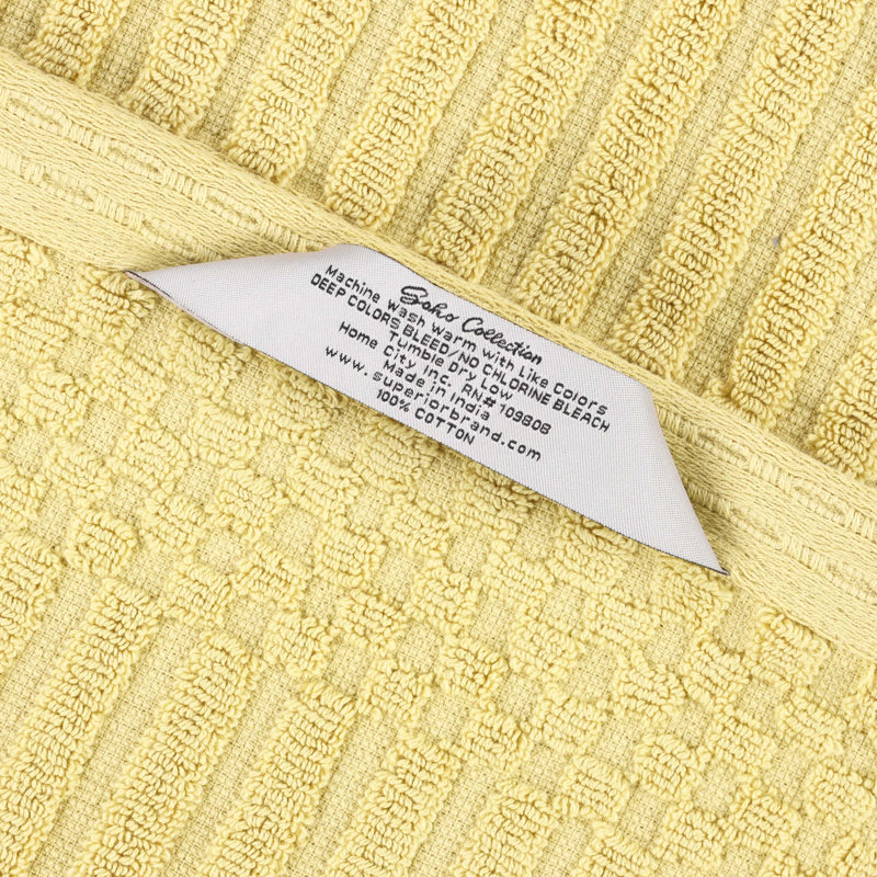 Soho Spa Highly Absorbent Cotton Checkered Border Towel Collection, Yellow Gold, 8 Piece Towel set