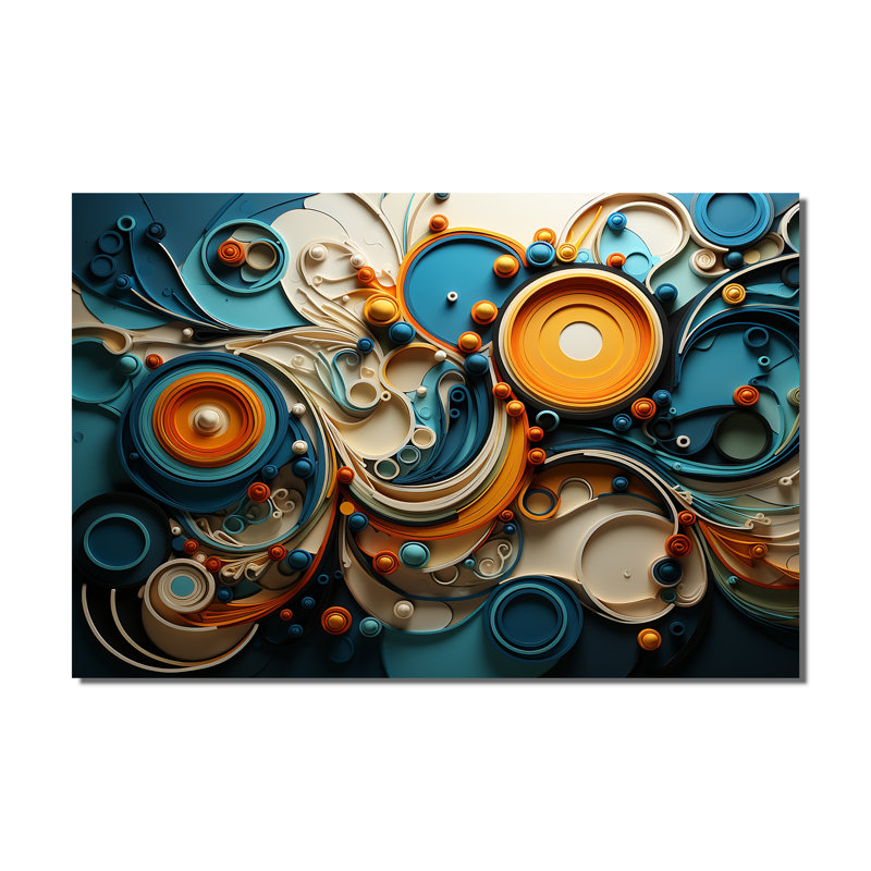 «Teal Yellow Abstract Fractal Collage Melody II», reproduction d'art sur toile moderne