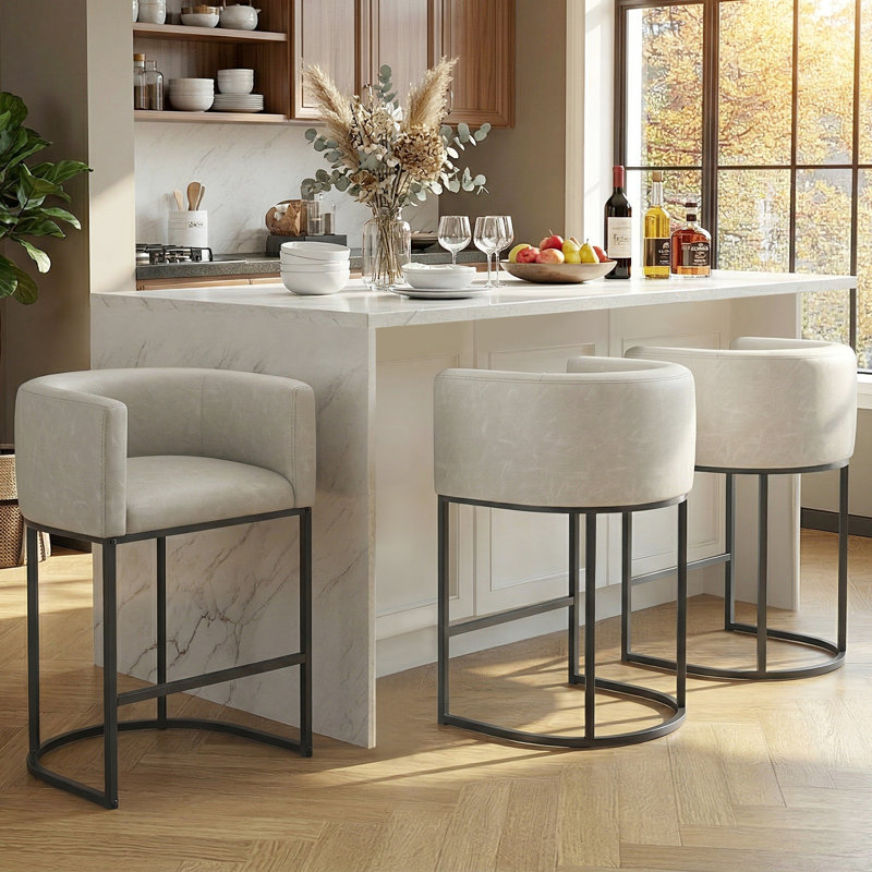 Ensemble de 3 tabourets de bar comptoir en cuir Pu, Gris