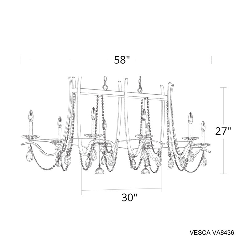 Vesca 8 Light 46in Rectangular Chandelier in Heirloom Bronze with Clear Radiance Crystals, Chinese (K9), Antique Silver