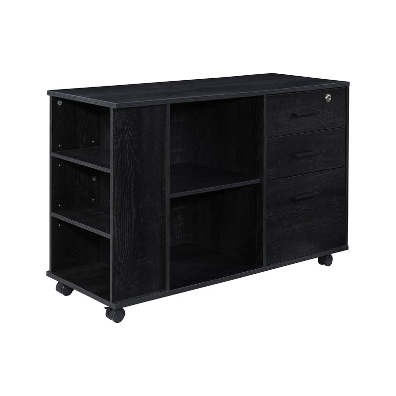 Oak File Cabinet With 1 Locker, Black