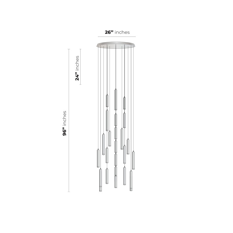 Rainfall 25 - Light Pendant, 120" H x 26" W x 26" D, Gray, White
