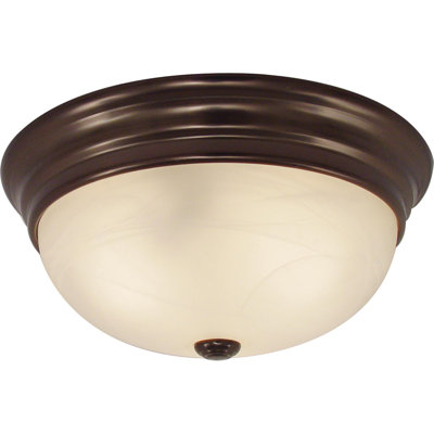 Plafonnier encastré rond en bronze antique à 2 lumières avec abat-jour en verre albâtre blanc l 11 po