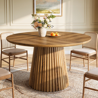 Table de salle à manger ronde 47 "pour 4-6 personnes, table de cuisine en bois de ferme avec base en métal
