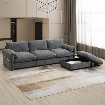 Canapé modulaire en chenille de 96,5 po avec repose-pieds et poches