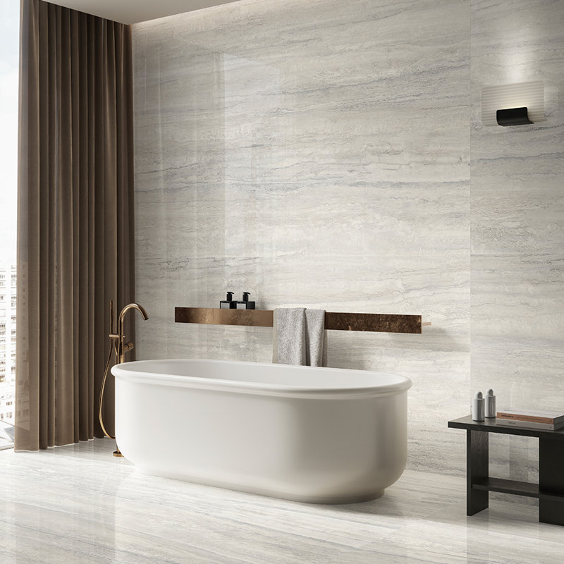 Carrelage en porcelaine poli travertin 24X48 Travino, Blanc