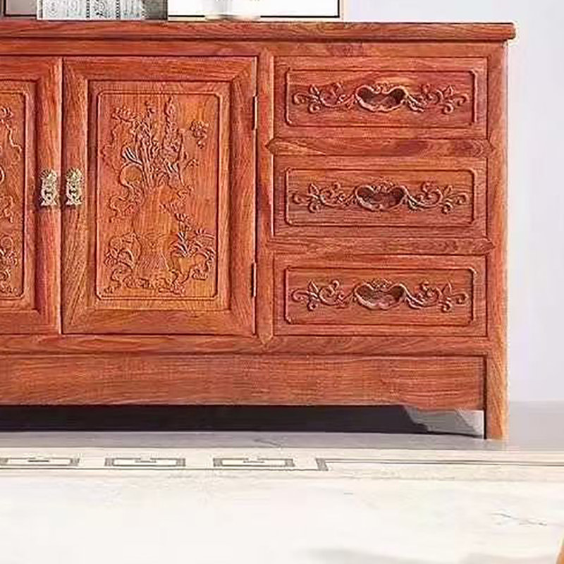Buffet chinois en bois massif, H 26,8 po x l 41,7 po x P 18,9 po