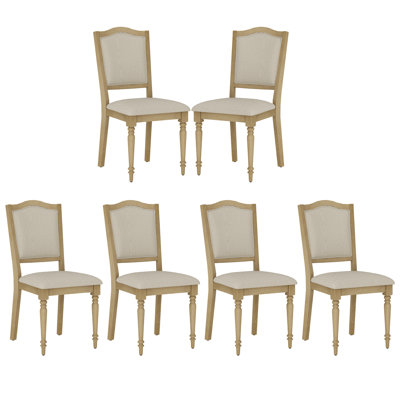 Set Of 6 Dining Chairs With Upholstered Back & Seat, Oak