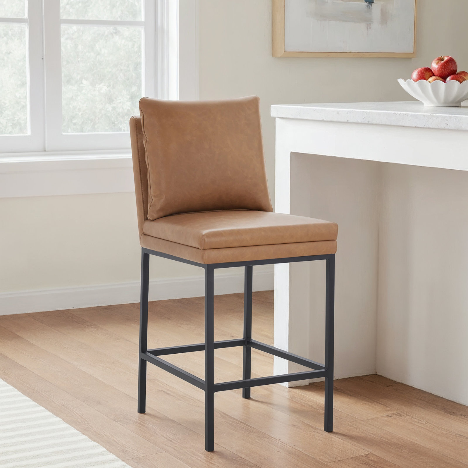 Trevor 26" Bar Stool, Copley Cognac Faux Leather