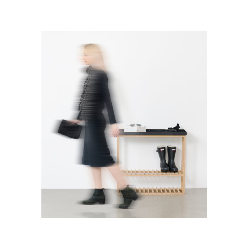 32'' W Solid Wood Console Table, Natural, Black
