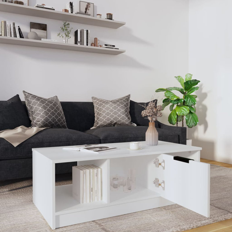Jeffcott Solid Coffee Table with Storage, White