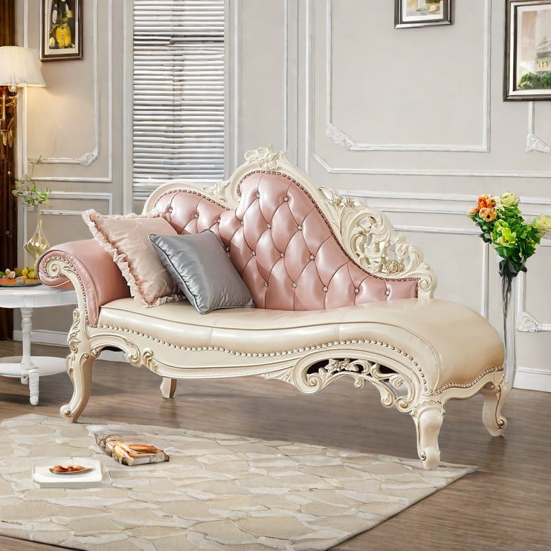 American Solid Wood Light Luxury Sofa, Beige/Pink, Beige
