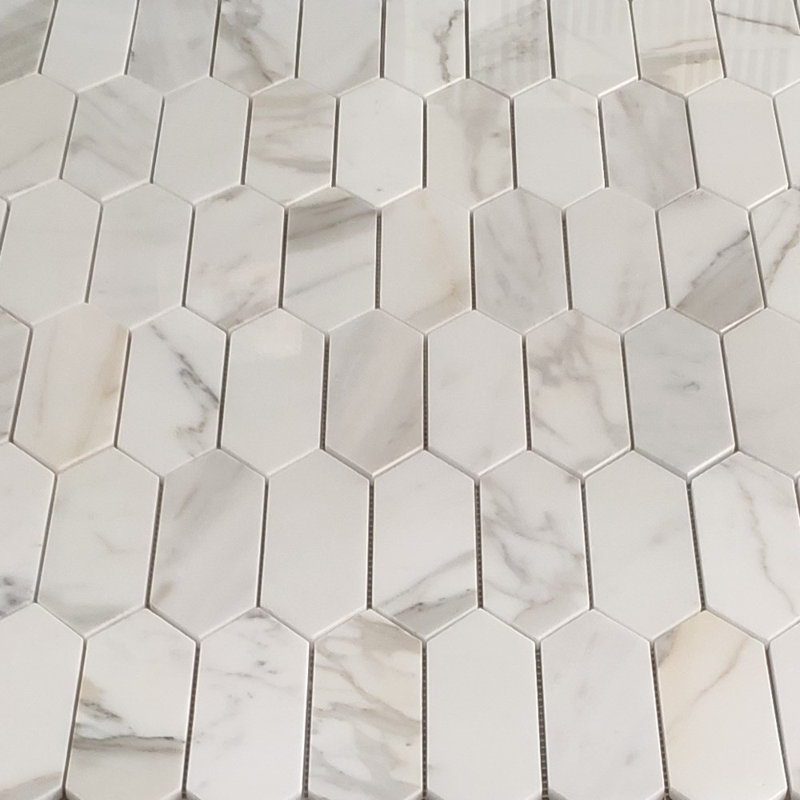 Calacatta 12" x 9" Marble Mosaic Tile, White/Gray