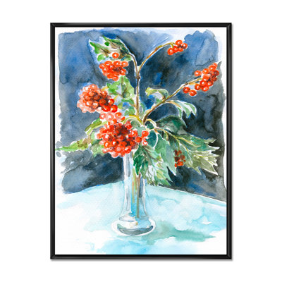 Fleurs de Noël avec baies rouges - Reproduction de photo sur toile