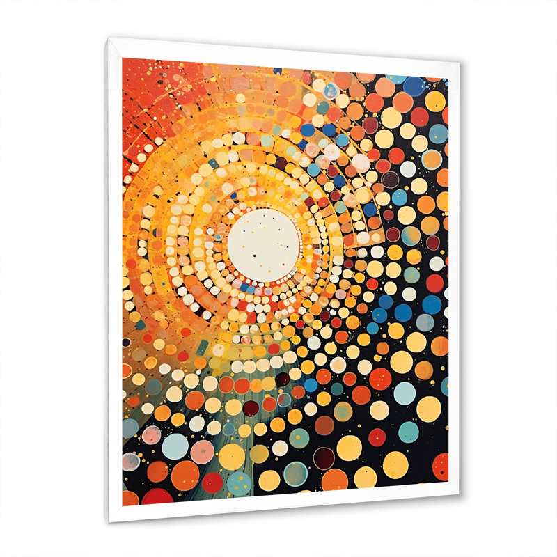 " Aboriginal Circular Dot Amber Compositions I ", White Picture Framed, 32" H x 16" W x 1" D