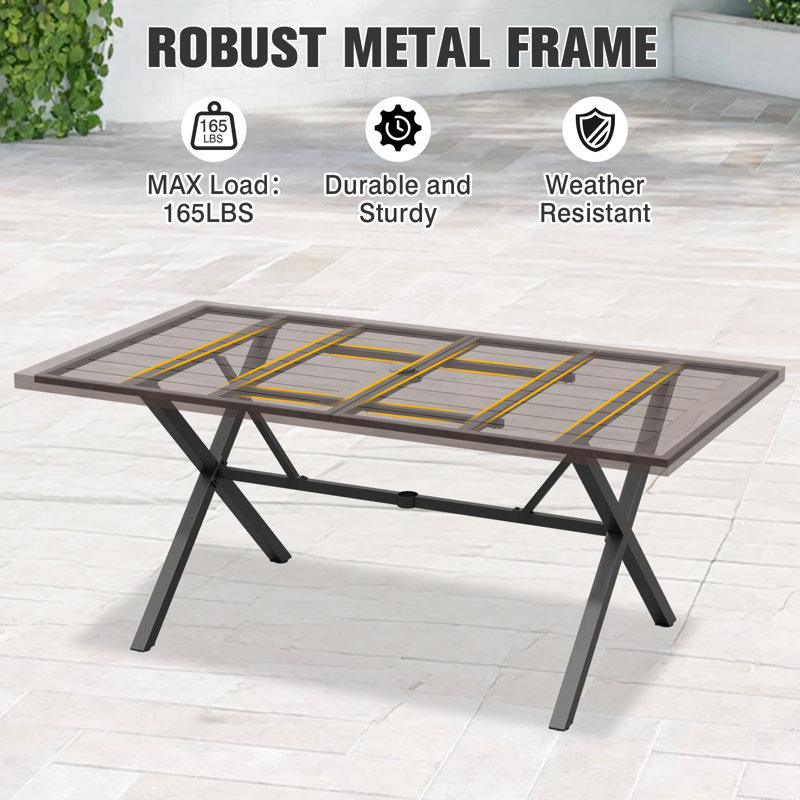 68.1"W Modern Rectangular Solid Wood Patio Dining Table with Umbrella Hole