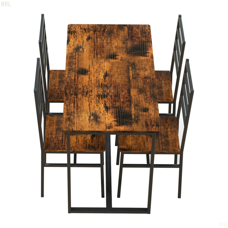 Metal And Wood Indoor Modern Dinning Table Furniture Set For 4, Dining Table Chairs