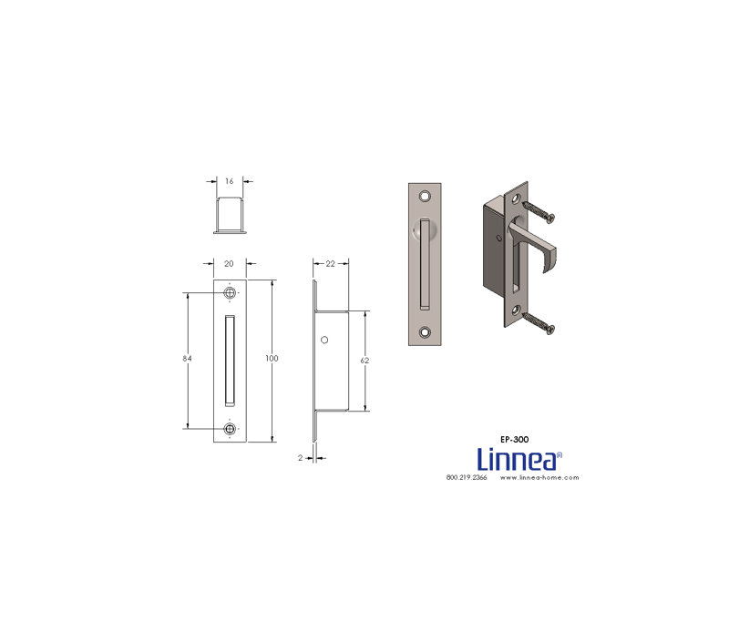 Pocket Door Hardware - Edge Pull, Polish Stainless Steel