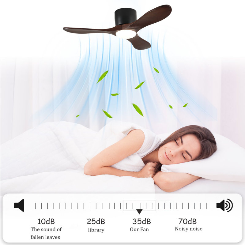 42" Ceiling Fan With Lights Remote Control, Low Profile Ceiling Fan With 3 Walnut Wood Blades, Reversible,Dimmable, Flush Mount Ceiling Fans For Living Room Kitchen Bedroom(Black+Walnut)
