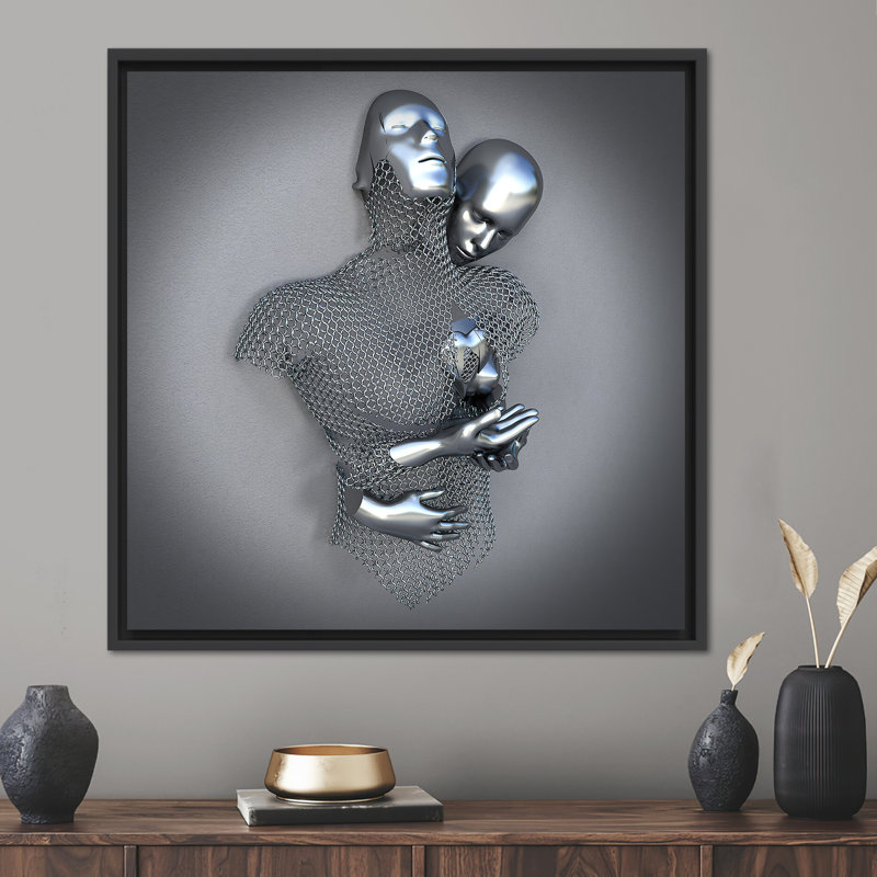 Art sur toile métallique 3D représentant une représentation abstraite sensuelle d'un couple qui s'étreint, Noir