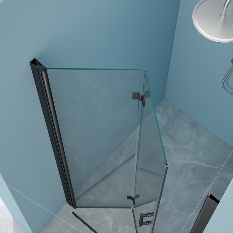 Stylish 32"W X 72"H Fold Frameless Shower Door With Tempered Glass, Matte Black