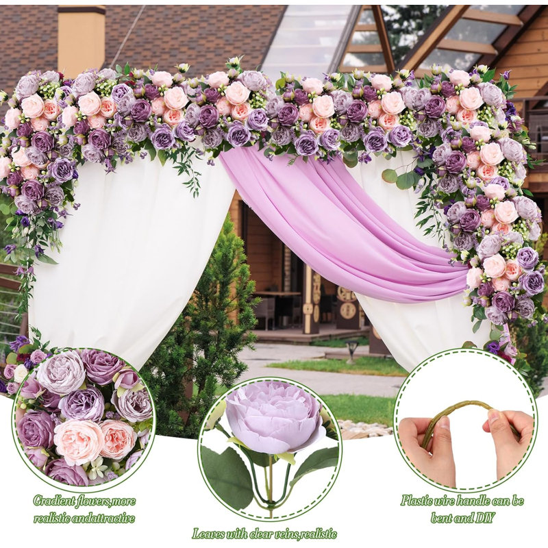 8 Bundles Purple Artificial Peony Bouquet Set