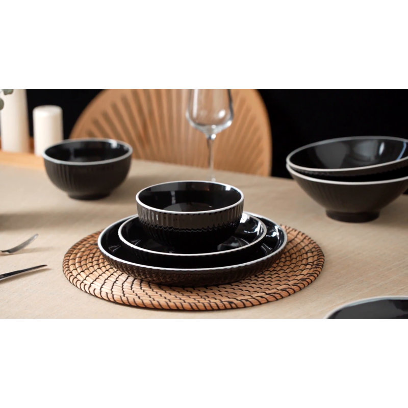 Teal Ribbed Ceramic 32-Piece Dinnerware Set for 8