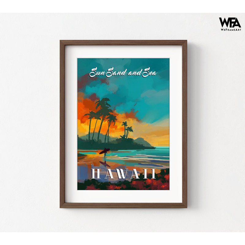 Reproduction d'affiche hawaïenne, décor de plage encadrée, impression de plage tropicale, impression d'affiche de mer, affiche de voyage, art mural Aloha, art mural encadré