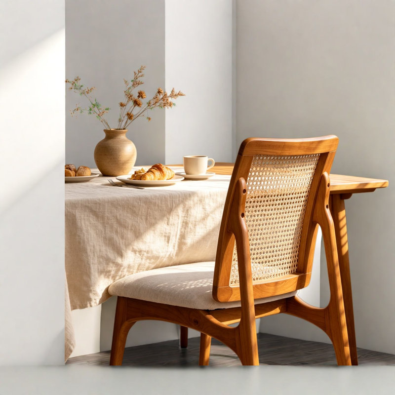 Chaises de salle à manger modernes en rotin, structure en bois massif, ensemble de 2 chaises de cuisine de style campagnard