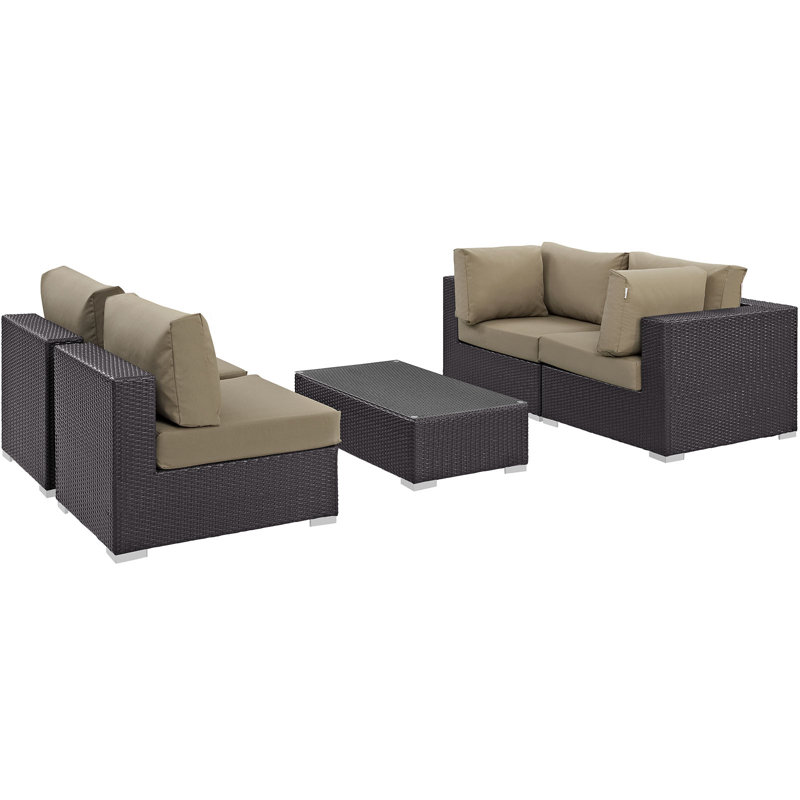 Ensemble de mobilier d'extérieur en rotin 5 pièces Modway Convene, Moka