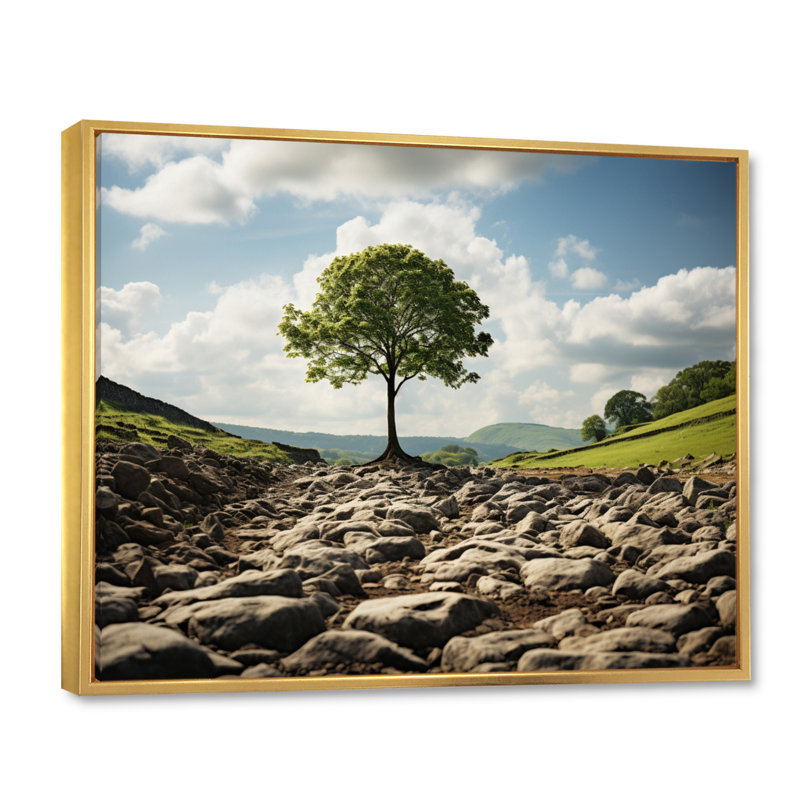 " Green Tree In Field ", 30" H x 40" W x 1.5" D, Gold