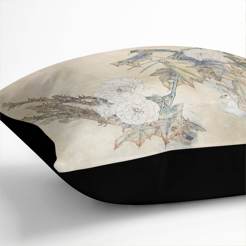 Bird & Peony Flowers Square Throw Cushion, 55 x 55 cm, Black