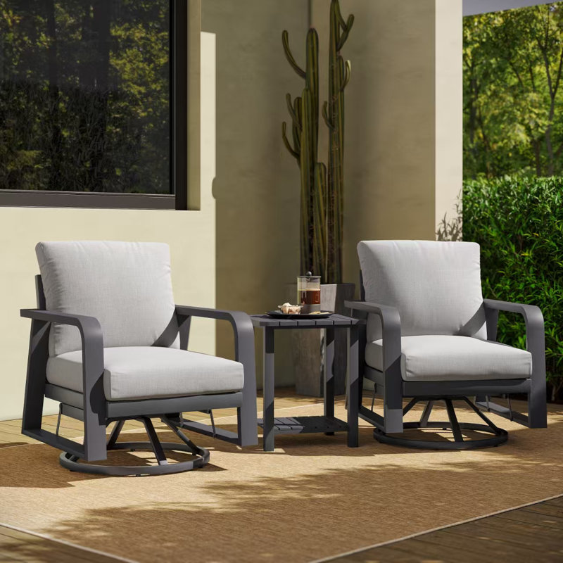 Keambria 2 - Person Aluminum Sliver Gray Outdoor Seating Group with Cushions