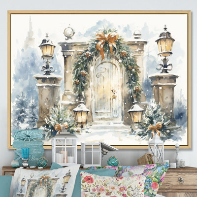 Art mural de Noël, porte de guirlande de Noël en hiver 4
