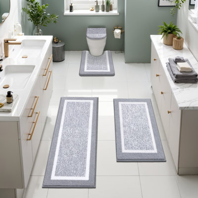 4 Piece Soft Absorbent Microfiber Bath Rug Set with Non-Slip Backing (Set of 4)