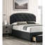 Lit simple contemporain avec tête de lit en jute gris anthracite et rangement sous le lit dans la chambre à coucher-1807170475