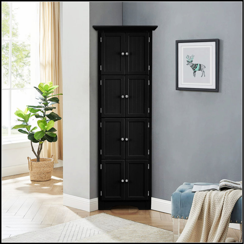 Grande armoire de rangement avec portes et 4 tablettes réglables pour une organisation polyvalente et peu encombrante, Noir