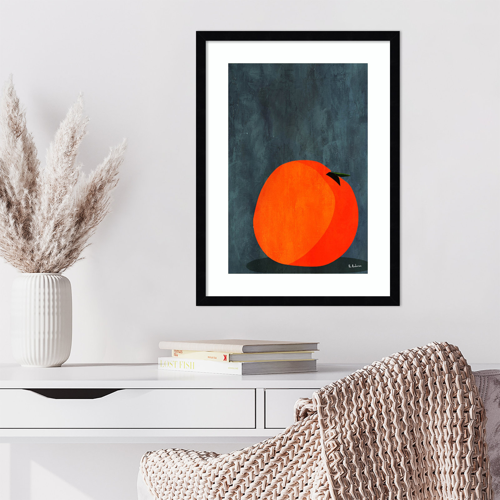 Calmly Sleeping Apple Print, Black, 23" H x 17" W