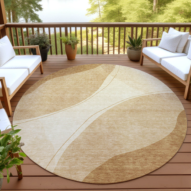 Tapis abstrait lavable à la machine intérieur / extérieur ACN3082, Noyer, 8 pi x 8 pi