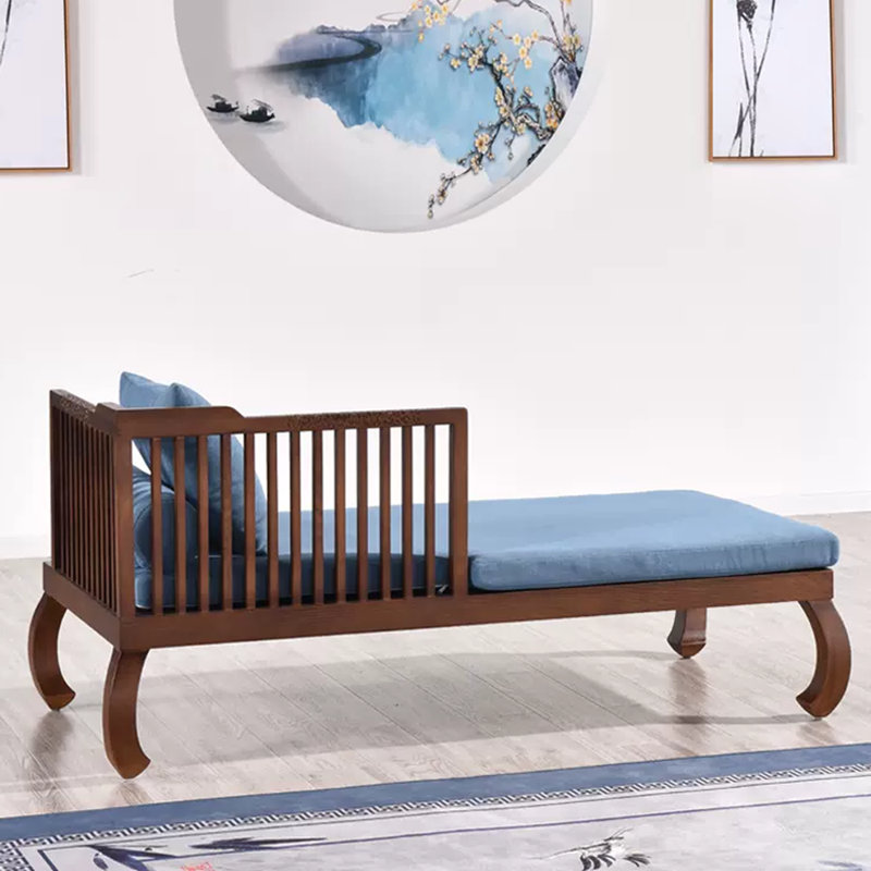 Chaise longue rembourrée en bois massif chinois, Chaise longue à accoudoir droit