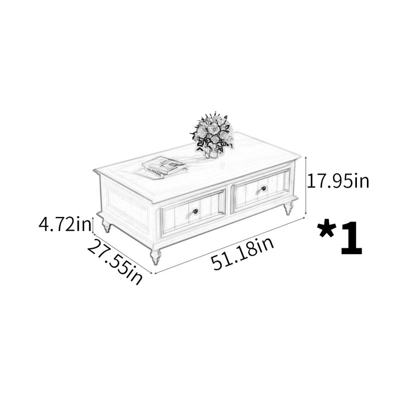 Table basse Modern Minimalist, H 17,95 po x L 51,18 po x l 27,55 po