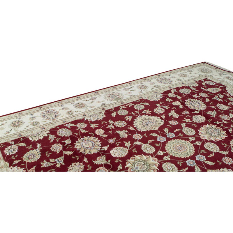 Tapis gris / rouge en laine noué à la main de conception unique 9 pi x 12 pi