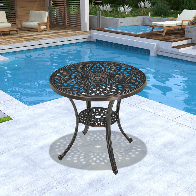 31'' Round Cast Aluminum Outdoor Dining Table with 1.9'' Umbrella Hole, Bronze