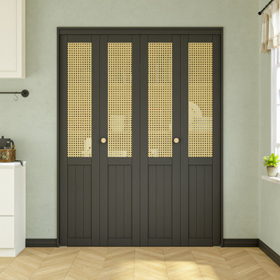 Portes pliantes pliantes 60 po x 80 po en bois manufacturé tissé à la main et imitation rotin
