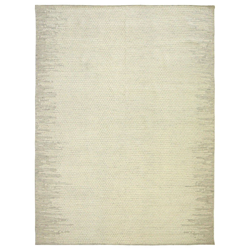 Dew Drop High Low Wool Geometric Area Rug in Ivory/Gray, Rectangle 8'1" x 10'2"