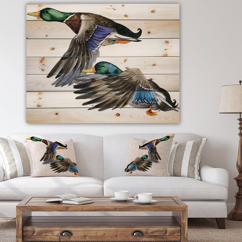Canard coloré dessiné à la main, œuvre d’art blanche isolée-imprimé Sketch, H 36 po x l 46 po x P 1,5 po, Bois