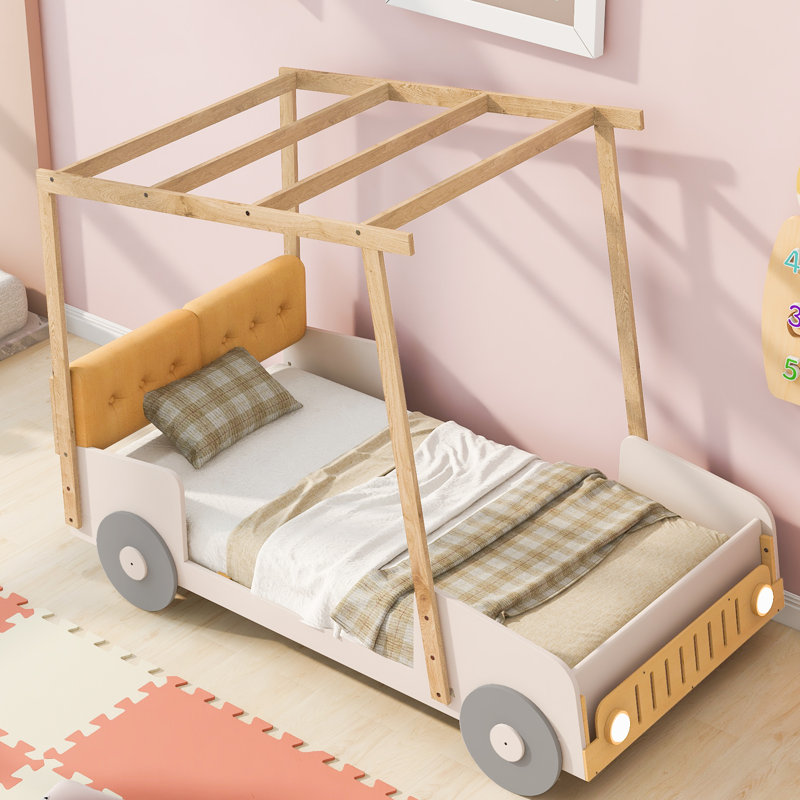Lit voiture en bois avec coussin, Lit simple